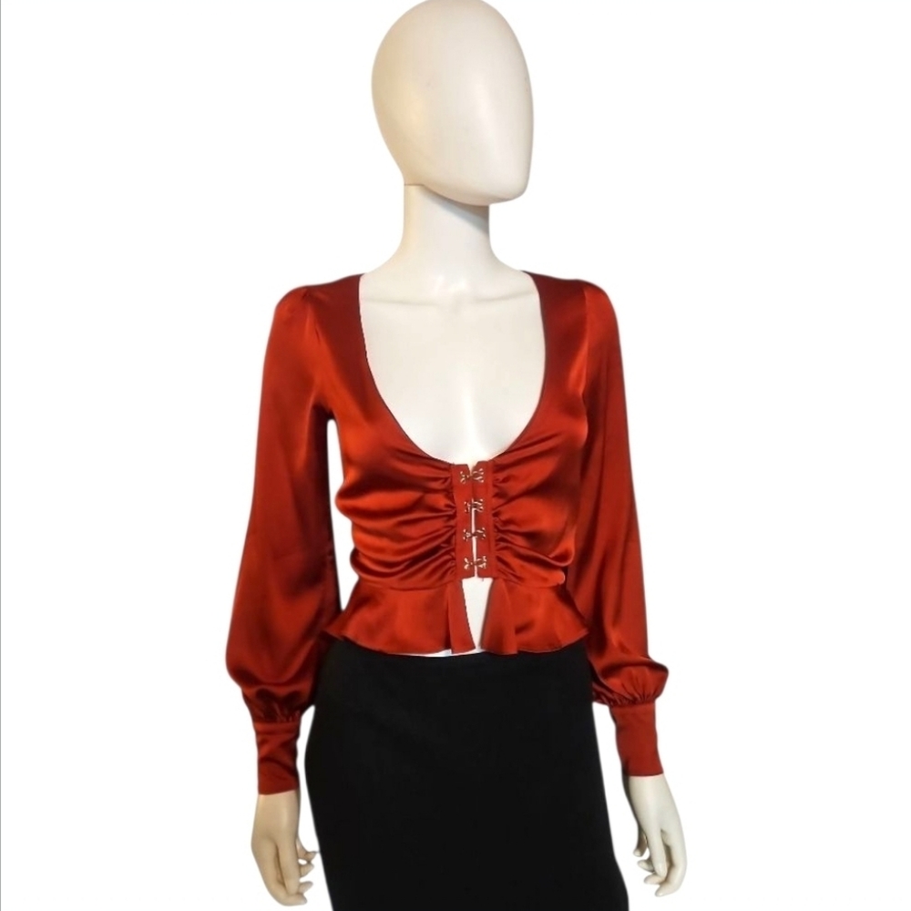 FOR LOVE & LEMONS | Isabella Ruched Long Sleeve Top in Rust ~ Size XS